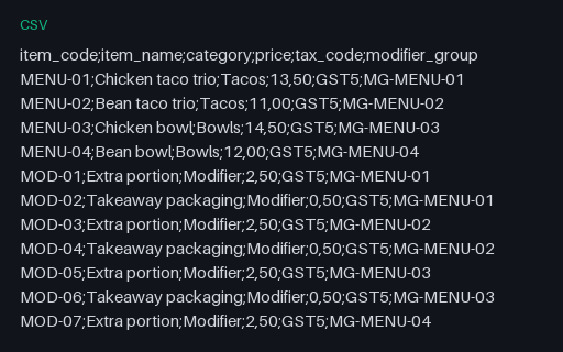 Preview of Cedar Street Tacos: Till import in the European dialect