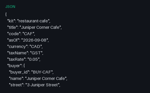 Preview of Juniper Corner Cafe: Whole procure-to-pay chain JSON