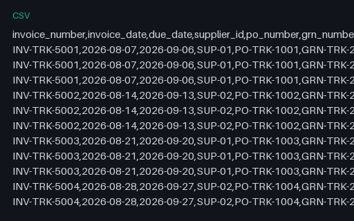 Preview of Cedar Street Tacos: Supplier invoice lines CSV