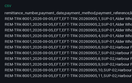 Preview of Cedar Street Tacos: Remittance advice lines CSV