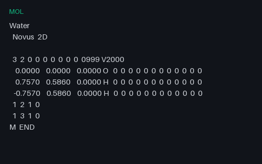 Preview of MDL Molfile: Water (.mol)