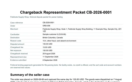 Preview of Fieldnote Supply Shop: Chargeback representment packet