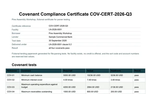 Preview of Pine Assembly Workshop: Covenant compliance certificate