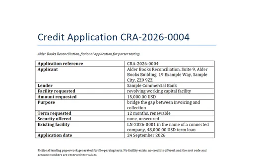Preview of Alder Books Reconciliation: Credit application (DOCX)