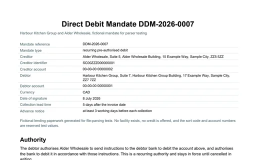 Preview of Harbour Kitchen Group: Direct debit mandate (PDF)
