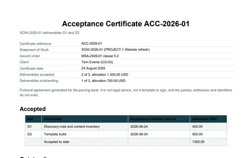 Preview of Tern Client Services: Deliverable acceptance certificate