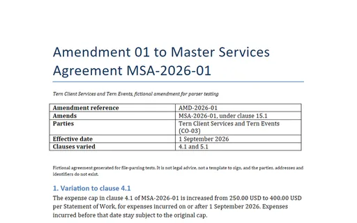 Preview of Tern Client Services: Amendment to the master services agreement (DOCX)