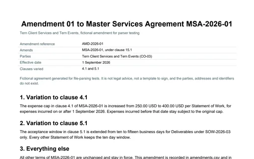 Preview of Tern Client Services: Amendment to the master services agreement (PDF)