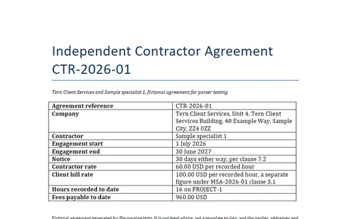 Preview of Tern Client Services: Independent contractor agreement (DOCX)