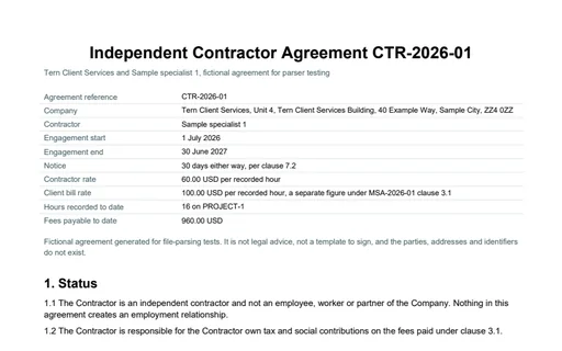 Preview of Tern Client Services: Independent contractor agreement (PDF)