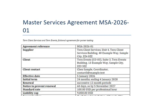Preview of Tern Client Services: Master services agreement (DOCX)