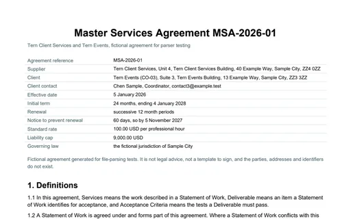 Preview of Tern Client Services: Master services agreement (PDF)