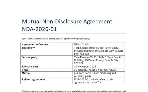 Preview of Tern Client Services: Mutual non-disclosure agreement (DOCX)