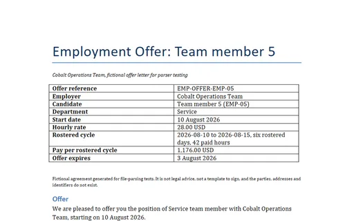 Preview of Cobalt Operations Team: Employment offer letter (DOCX)