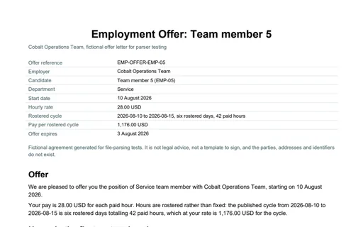 Preview of Cobalt Operations Team: Employment offer letter (PDF)