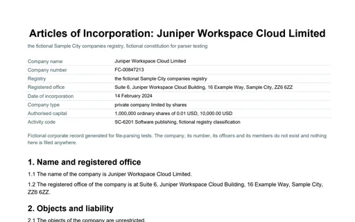 Preview of Juniper Workspace Cloud: Articles of incorporation (PDF)