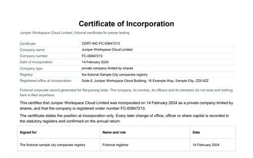 Preview of Juniper Workspace Cloud: Certificate of incorporation