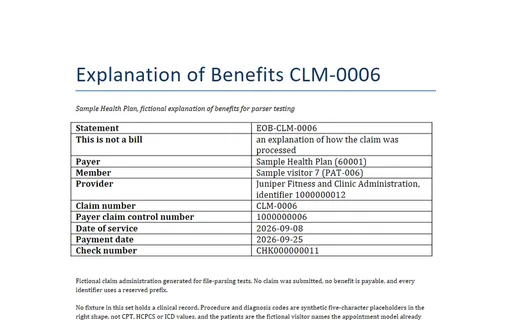 Preview of Sample Health Plan: Explanation of benefits (DOCX)