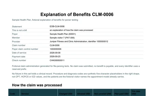 Preview of Sample Health Plan: Explanation of benefits (PDF)