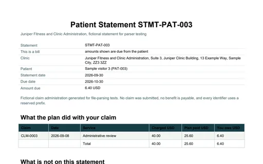 Preview of Juniper Fitness and Clinic Administration: Patient statement