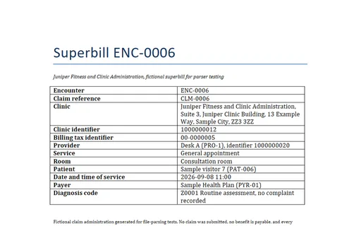 Preview of Juniper Fitness and Clinic Administration: Superbill (DOCX)