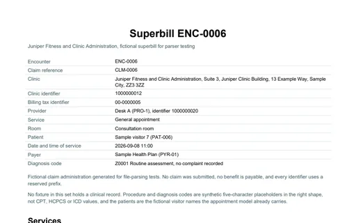 Preview of Juniper Fitness and Clinic Administration: Superbill (PDF)