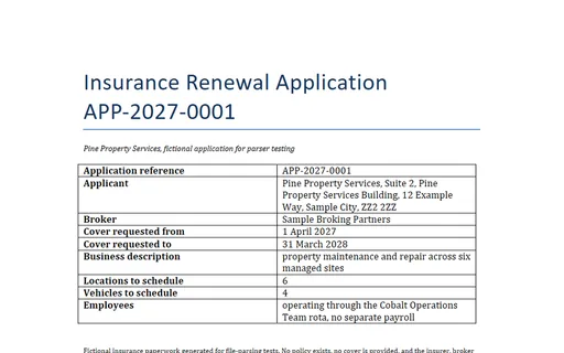 Preview of Pine Property Services: Insurance renewal application (DOCX)
