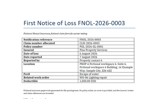 Preview of Pine Property Services: First notice of loss claim form (DOCX)