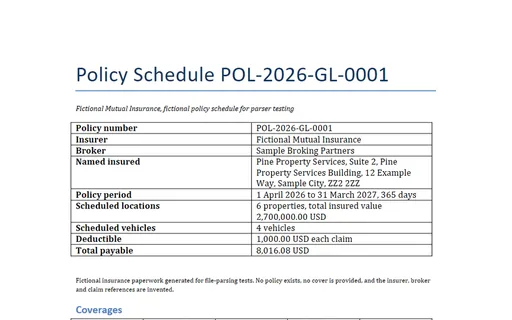 Preview of Pine Property Services: Policy schedule with endorsements (DOCX)