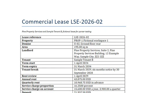 Preview of Pine Property Services: Commercial lease (DOCX)