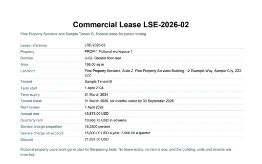 Preview of Pine Property Services: Commercial lease (PDF)