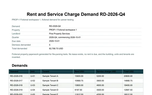 Preview of Pine Property Services: Quarterly rent and service charge demand