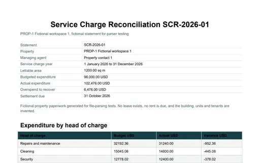 Preview of Pine Property Services: Service charge reconciliation statement
