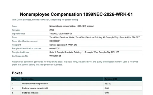 Preview of Fieldnote Supply Shop: Information slip, 1099-NEC shaped, WRK-01