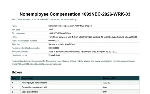 Preview of Fieldnote Supply Shop: Information slip, 1099-NEC shaped, WRK-03