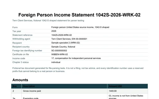 Preview of Tern Client Services: Information statement, 1042-S shaped