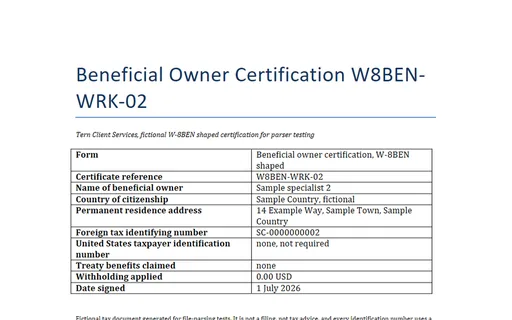 Preview of W-8BEN shaped owner certification (DOCX): Tern Client Services