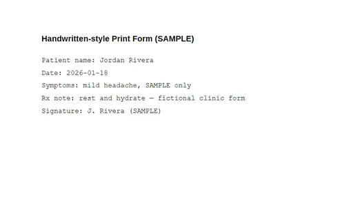 Preview of OCR Domain: Handwritten-print Form (Searchable PDF)