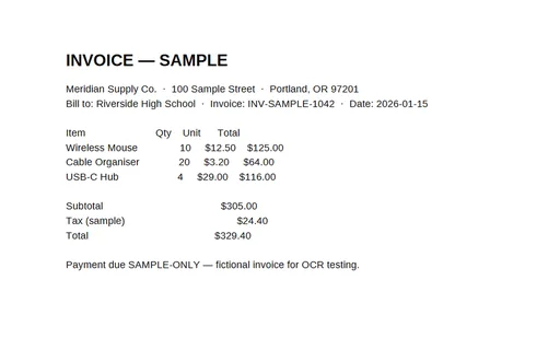 Preview of OCR Domain: Invoice (Searchable PDF)