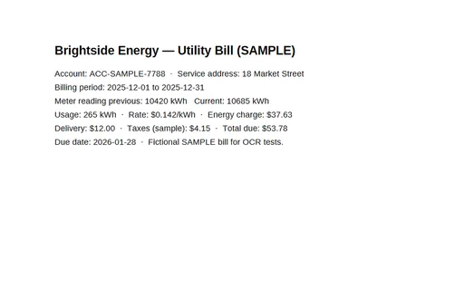 Preview of OCR Domain: Utility Bill (Searchable PDF)