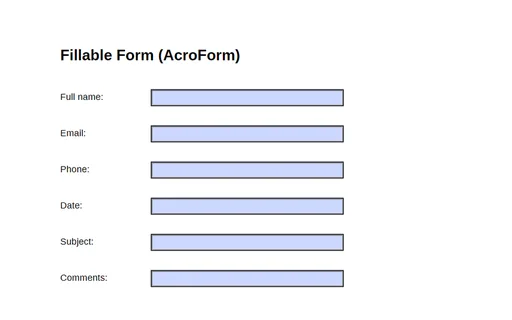 Preview of Fillable Form (AcroForm)