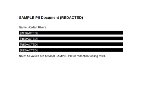 Preview of Redaction: SAMPLE PII Black-box Redacted (PDF)