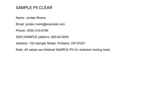 Preview of Redaction: SAMPLE PII Unredacted (JPEG)