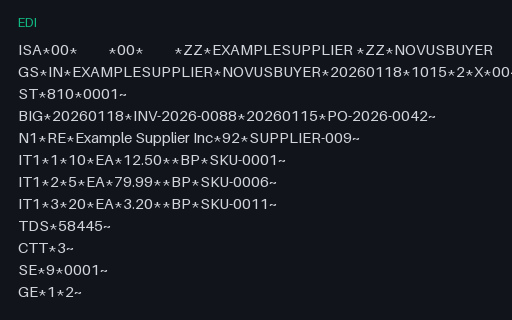 Preview of X12 EDI 810 Invoice