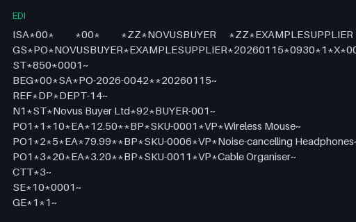 Preview of X12 EDI 850 Purchase Order