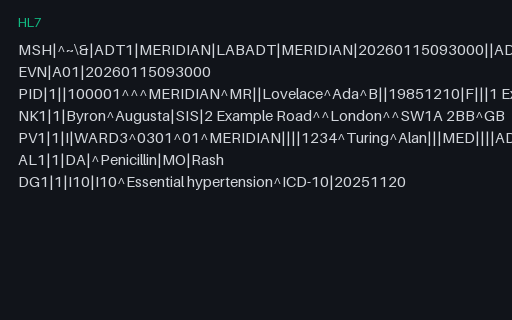 Preview of HL7 v2 ADT^A01 Admission Message