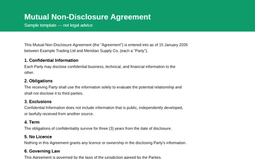 Preview of Mutual NDA (PDF)
