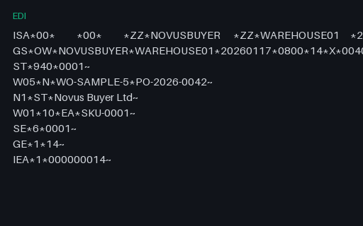 Preview of X12 EDI 940: SAMPLE
