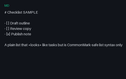Preview of Markdown Twin: Tasklist (CommonMark)