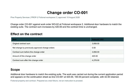 Preview of Pine Property Services: Change order PDF